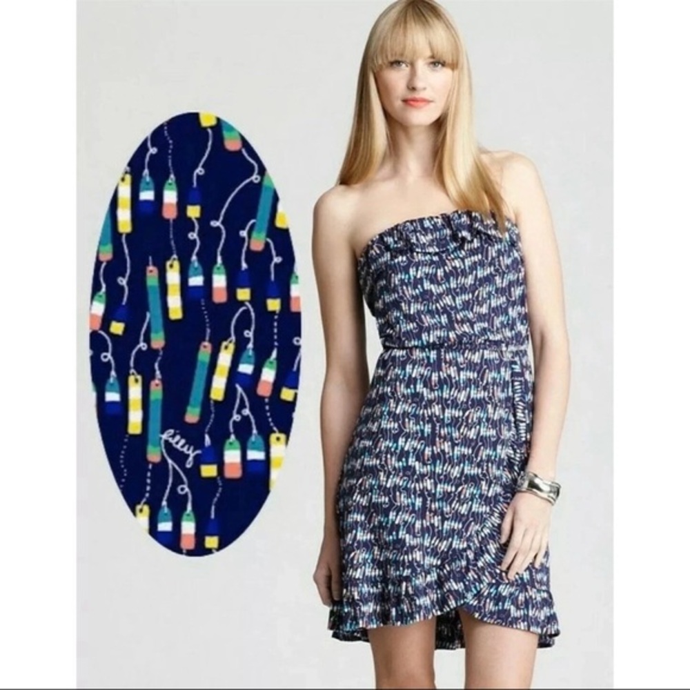 Lilly Pulitzer Size M Dress Flor Bright Navy Oh Buoy‎ Strapless Ruffle Jersey